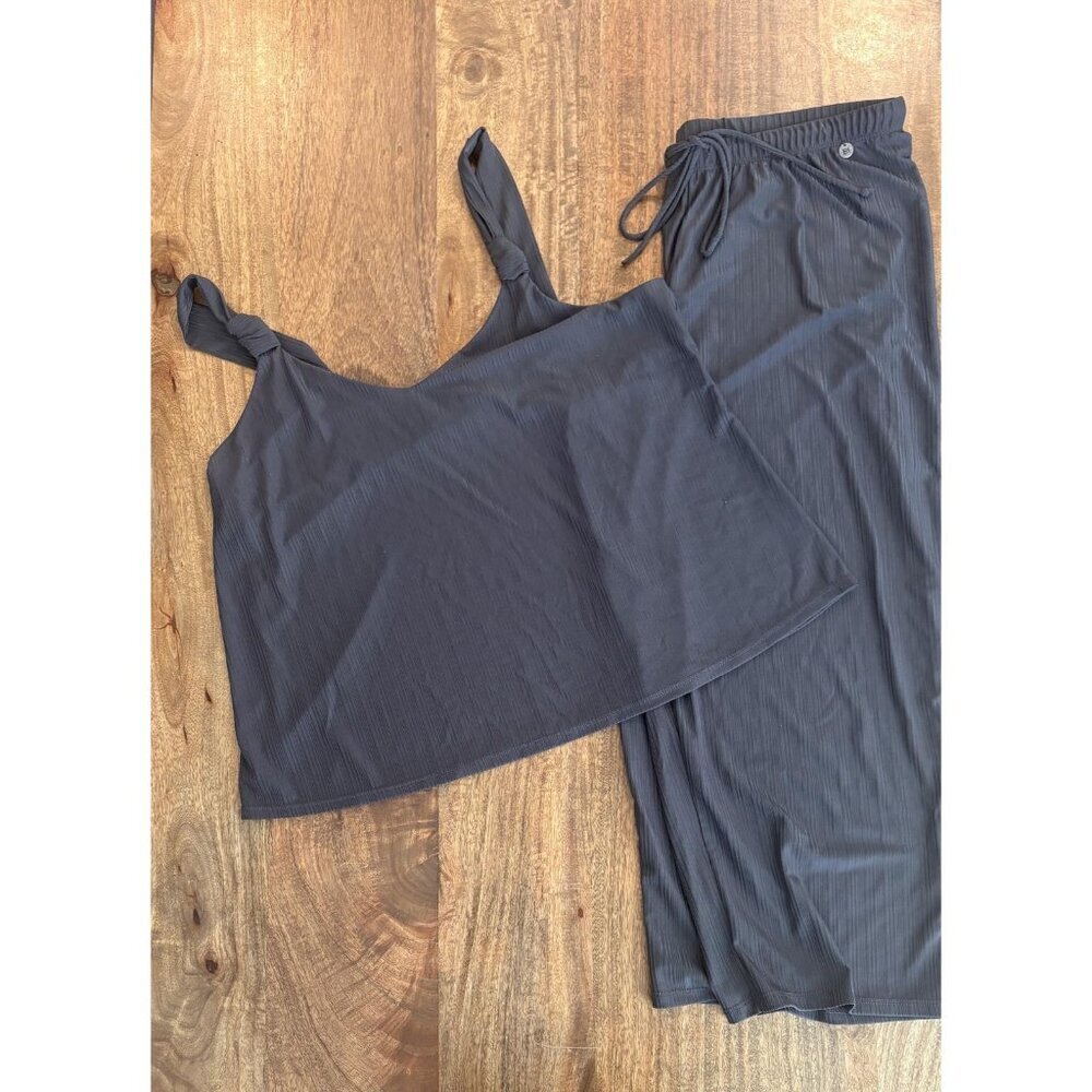 Midnight Bakery Pajama Set Womens Large Black Pleated Tank Top Pants Sleepwear